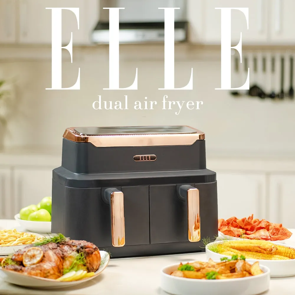 ELLE Air Fryer in Grey & Rose Gold, Dual Basket