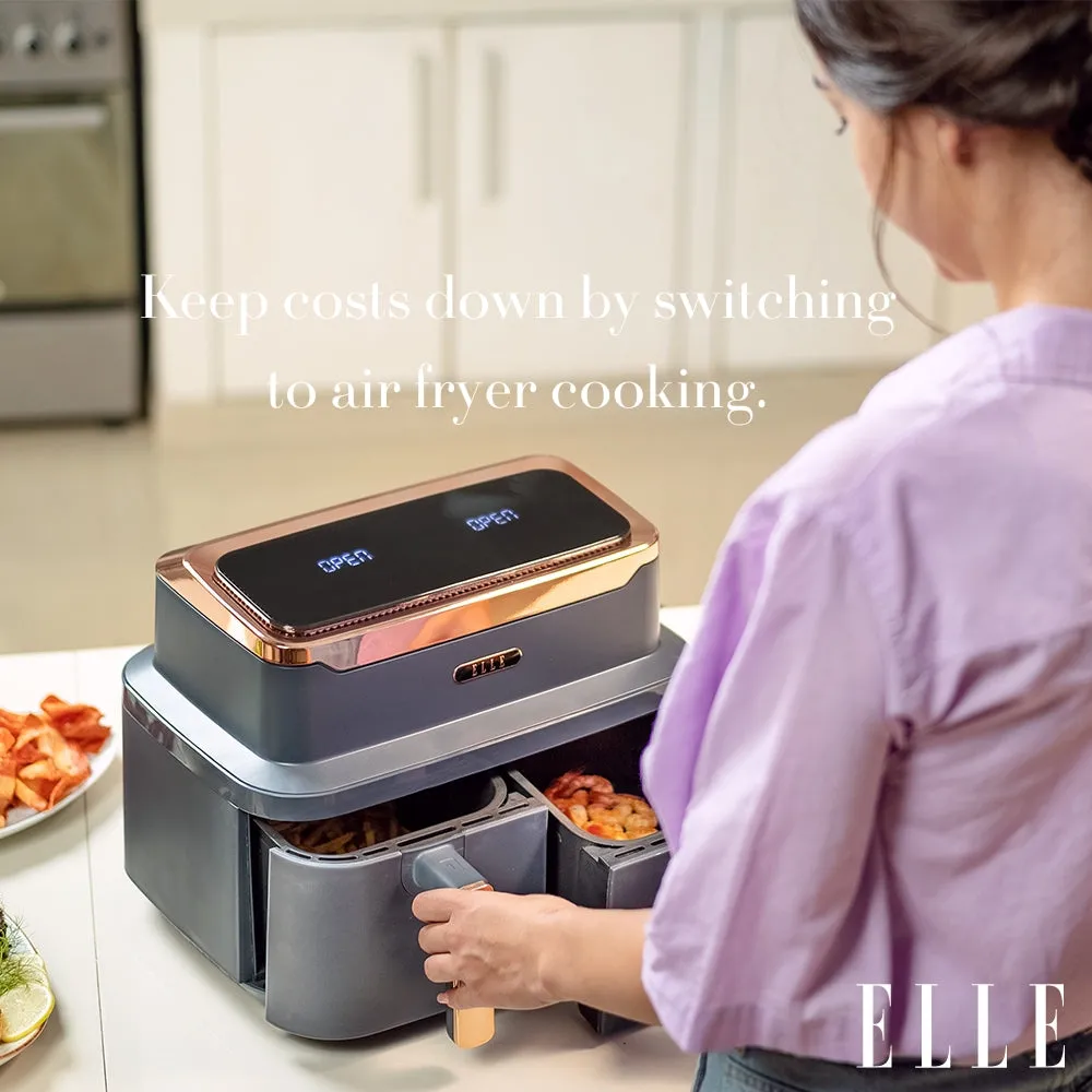 ELLE Air Fryer in Grey & Rose Gold, Dual Basket