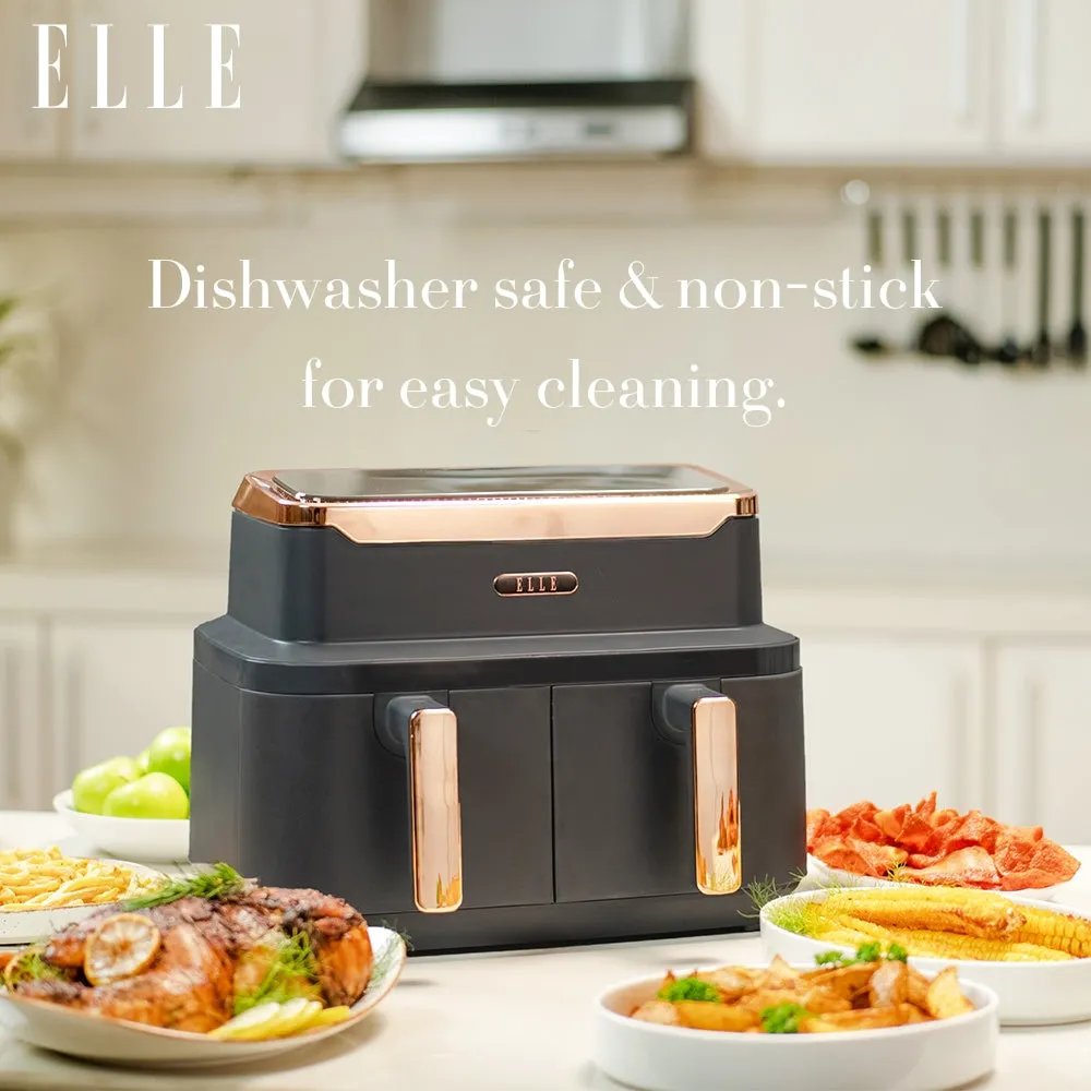 ELLE Air Fryer in Grey & Rose Gold, Dual Basket