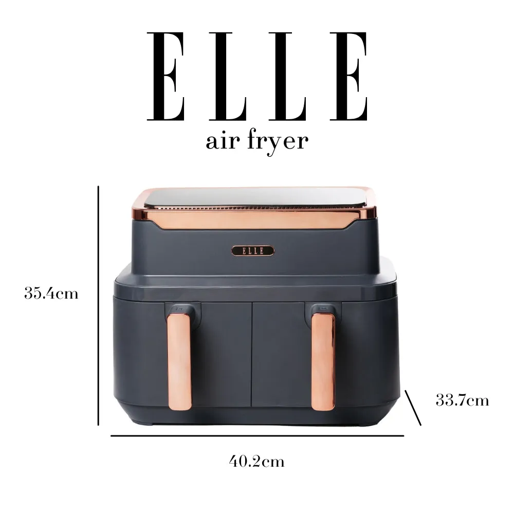 ELLE Air Fryer in Grey & Rose Gold, Dual Basket