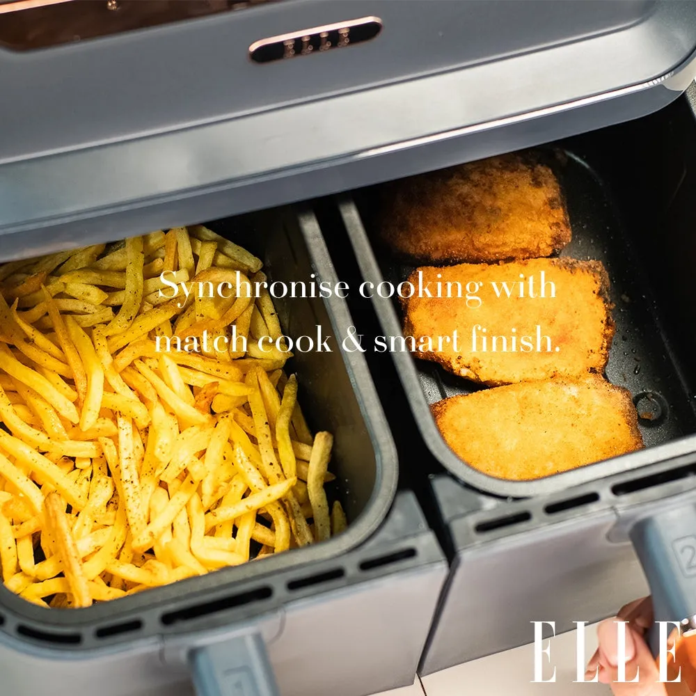 ELLE Air Fryer in Grey & Rose Gold, Dual Basket