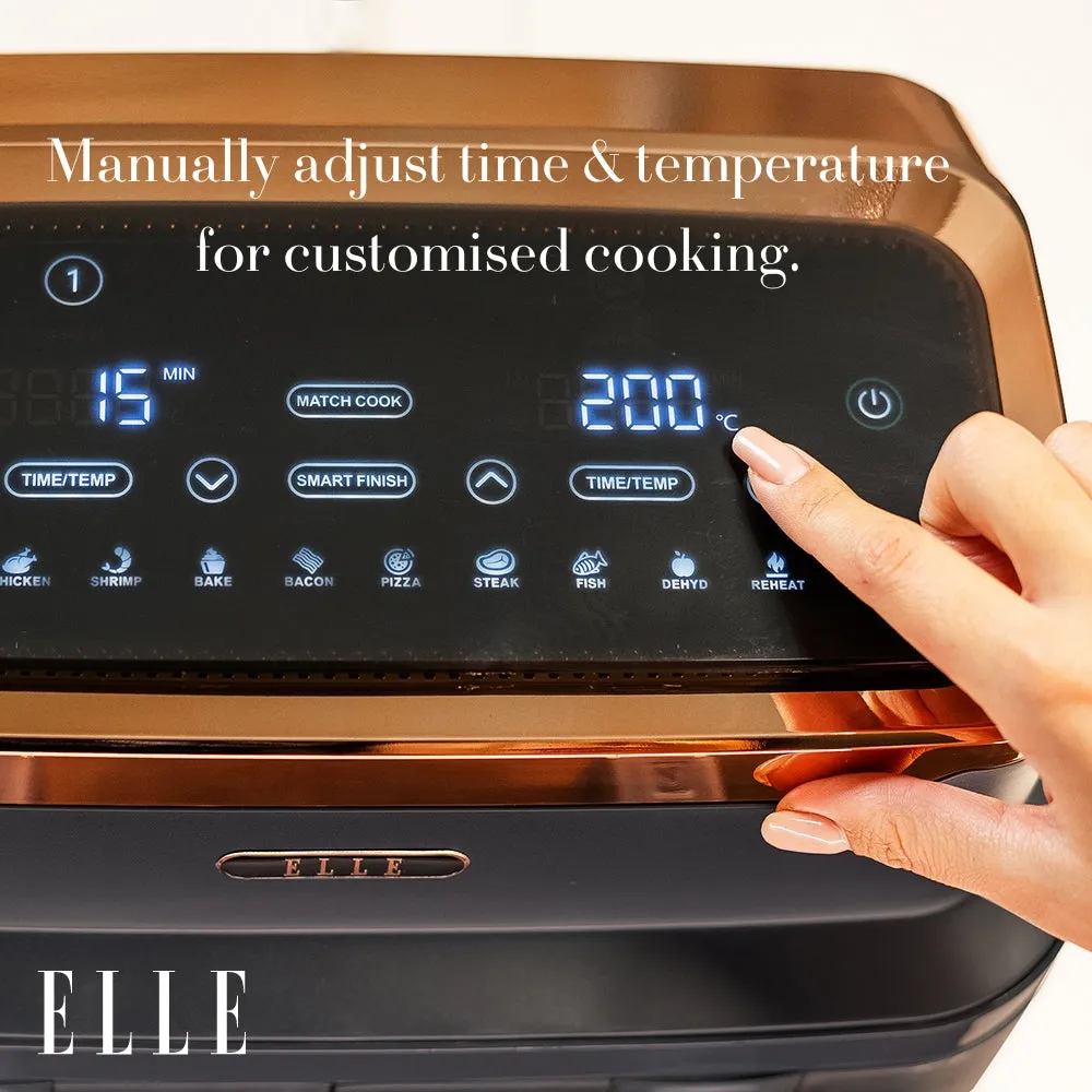 ELLE Air Fryer in Grey & Rose Gold, Dual Basket