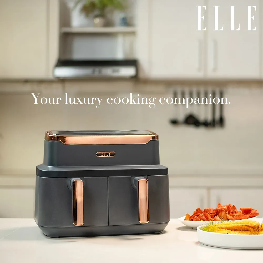 ELLE Air Fryer in Grey & Rose Gold, Dual Basket