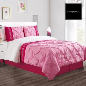 Embroidered Pintuck Duvet 8 Pieces - Pink & Shocking Pink