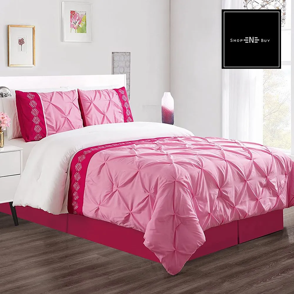 Embroidered Pintuck Duvet 8 Pieces - Pink & Shocking Pink