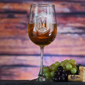 Etched Monogrammed Shield Wine Glass