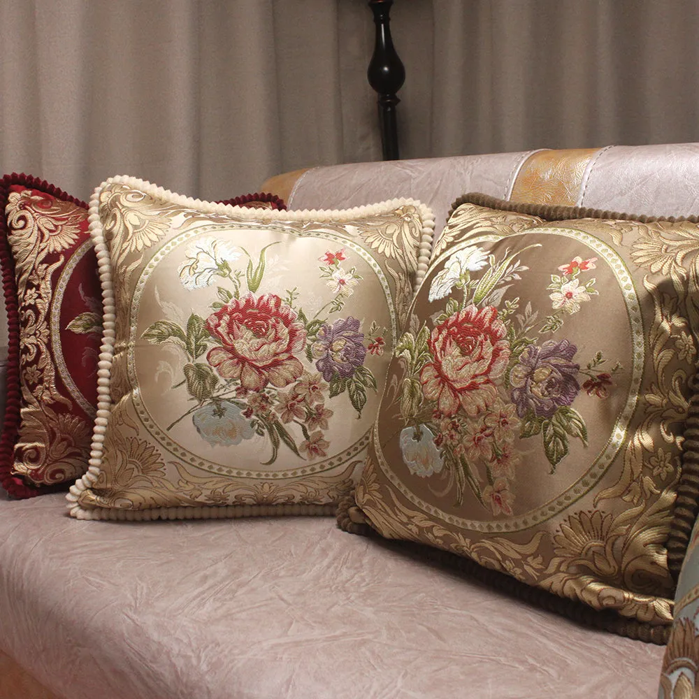 European Style Jacquard Elegant Floral Decorative Cushion Covers