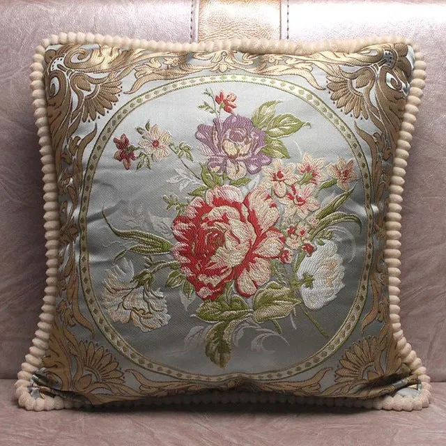 European Style Jacquard Elegant Floral Decorative Cushion Covers