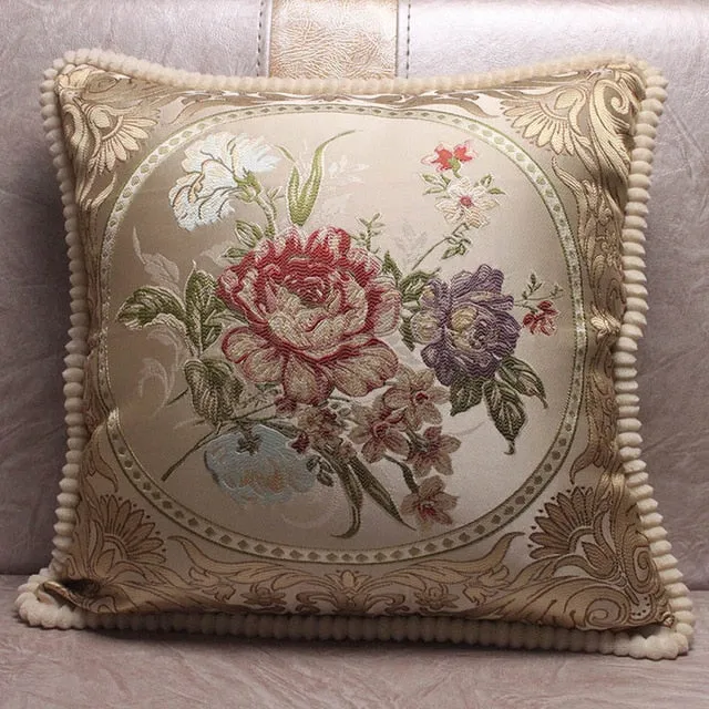 European Style Jacquard Elegant Floral Decorative Cushion Covers