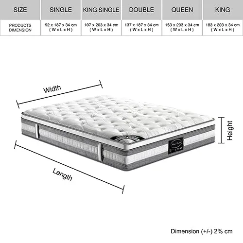 Feather Comfort Plush Euro Top Pocket Spring Mattress 34cm Thick - King Single