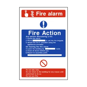 Fire Action Fire Alarm Sign