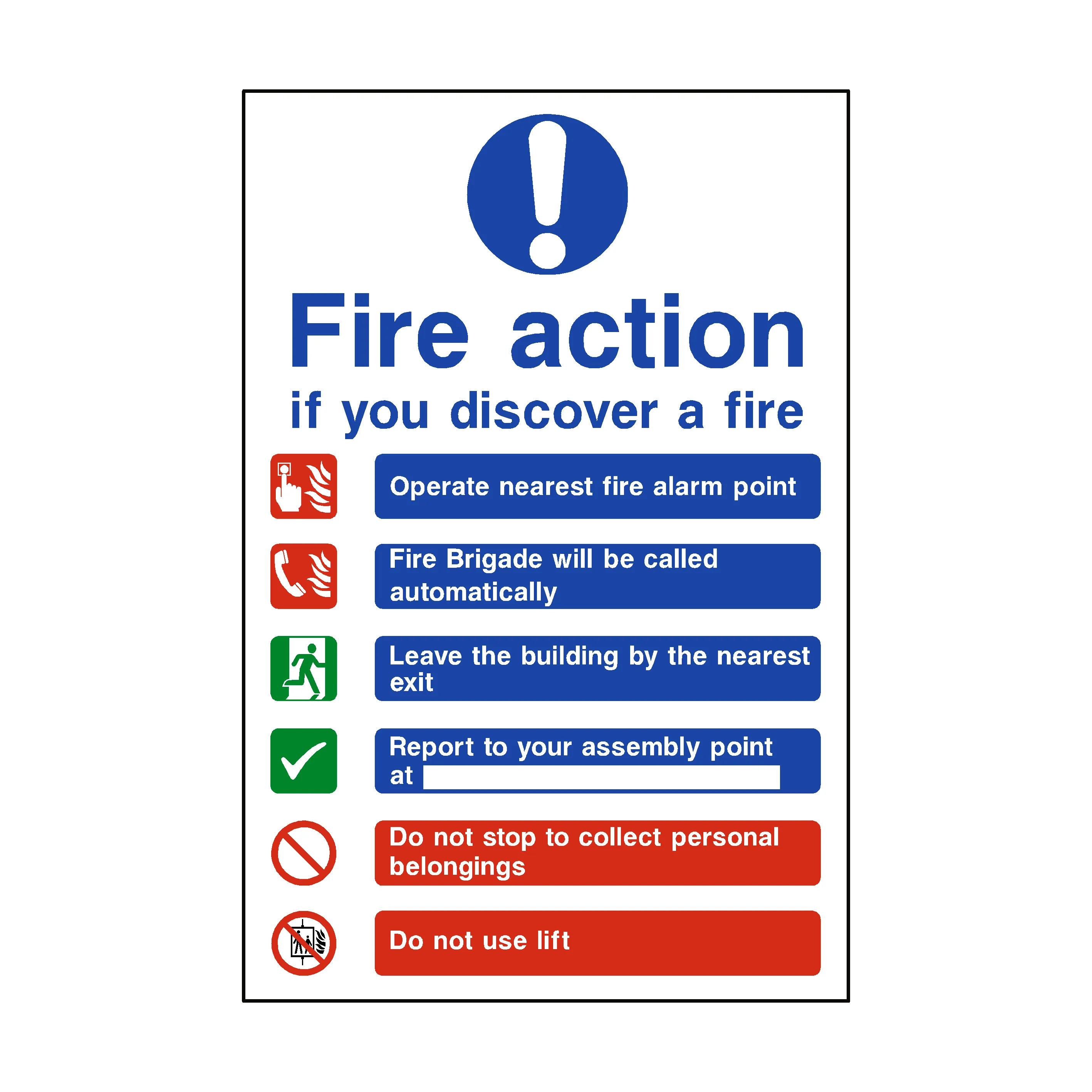 Fire Action Lift & Automatic Alarm Sign