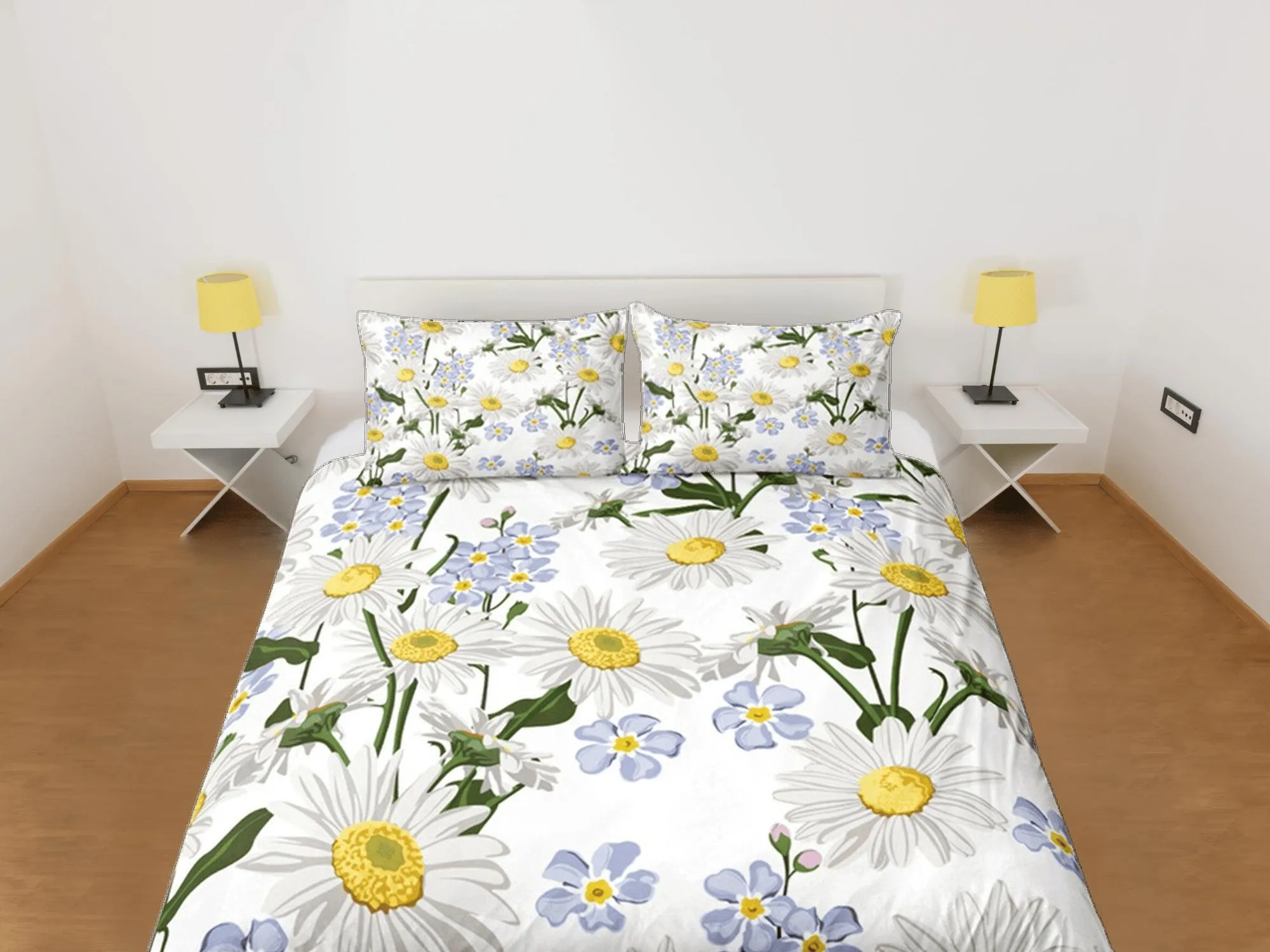 Floral Duvet Cover Set White Bedspread Dorm Bedding Set Daisy