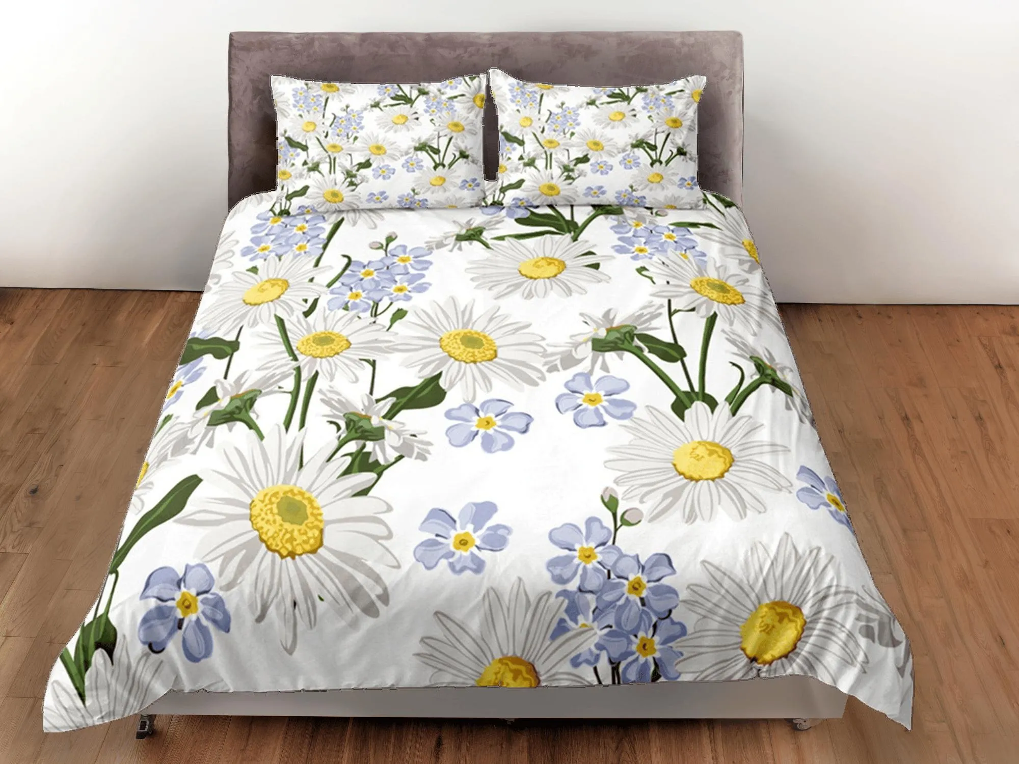 Floral Duvet Cover Set White Bedspread Dorm Bedding Set Daisy