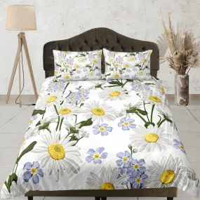 Floral Duvet Cover Set White Bedspread Dorm Bedding Set Daisy