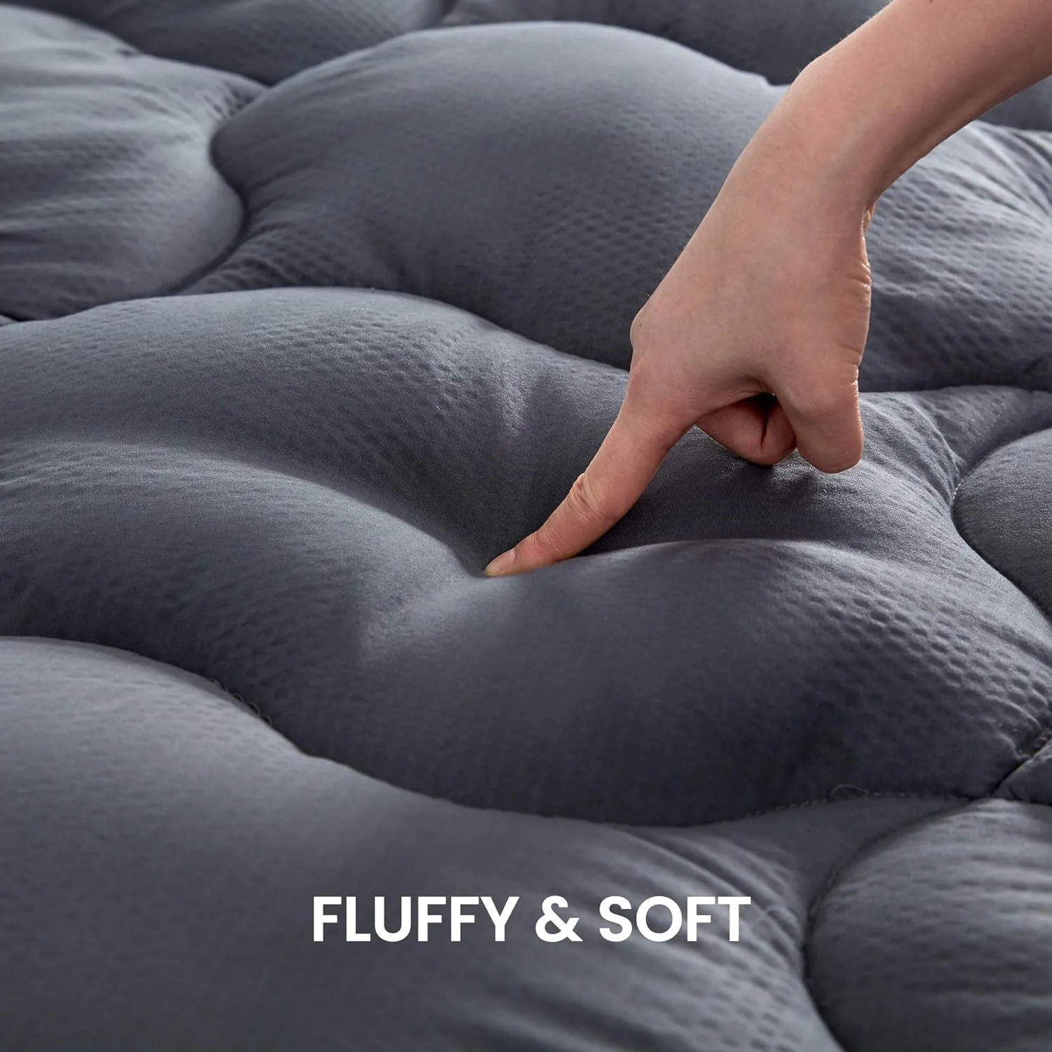 Fluffy Quilted Cooling Mattress Topper Grey