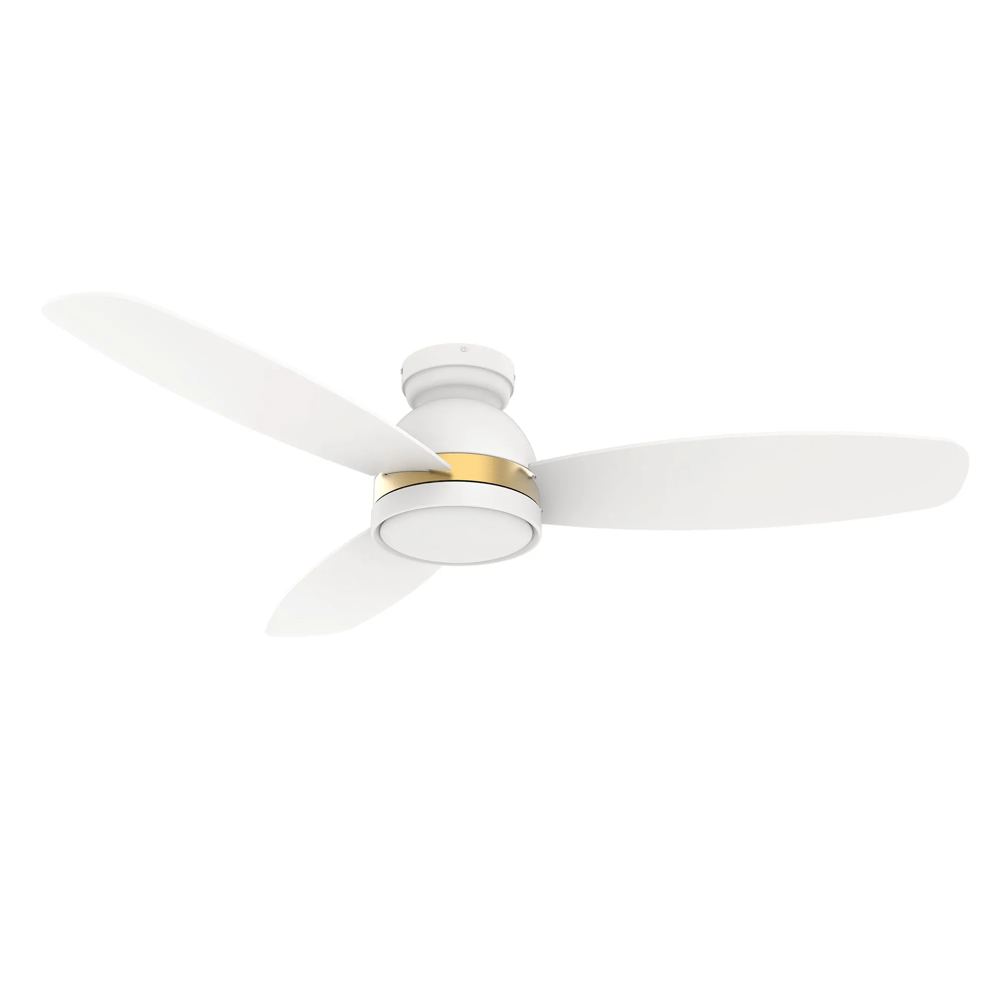 FREMONT 52 inch 3-Blade Flush Mount Smart Ceiling Fan with LED Light Kit & Remote- White/White (Gold Detail)