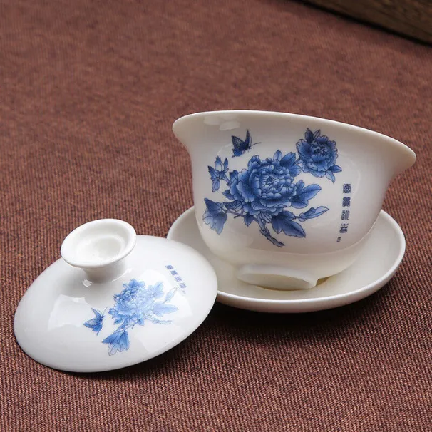 Gaiwan The Brewing Cup With Saucer Nature Blue Print - The Oriental Teacup Saucer And Lid