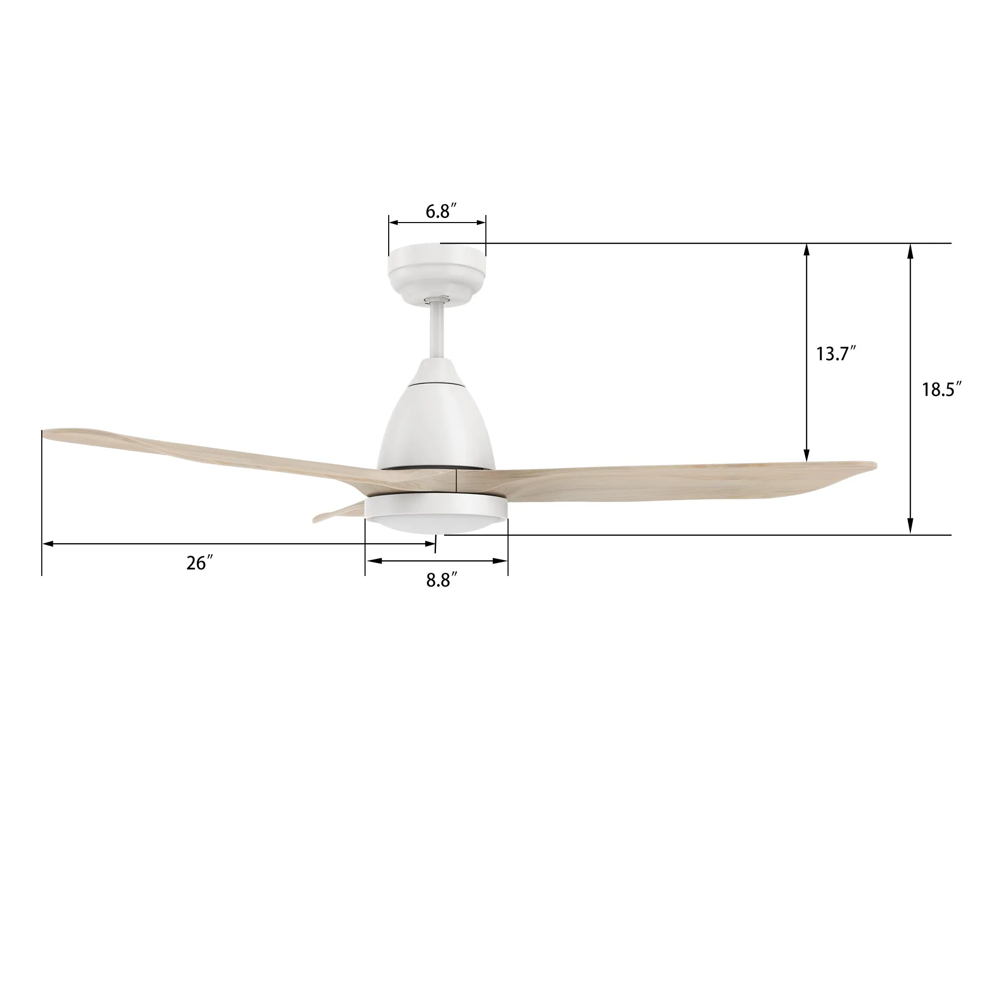 GARRICK 52 inch 3-Blade Smart Ceiling Fan with LED Light Kit & Remote- White/White Oak