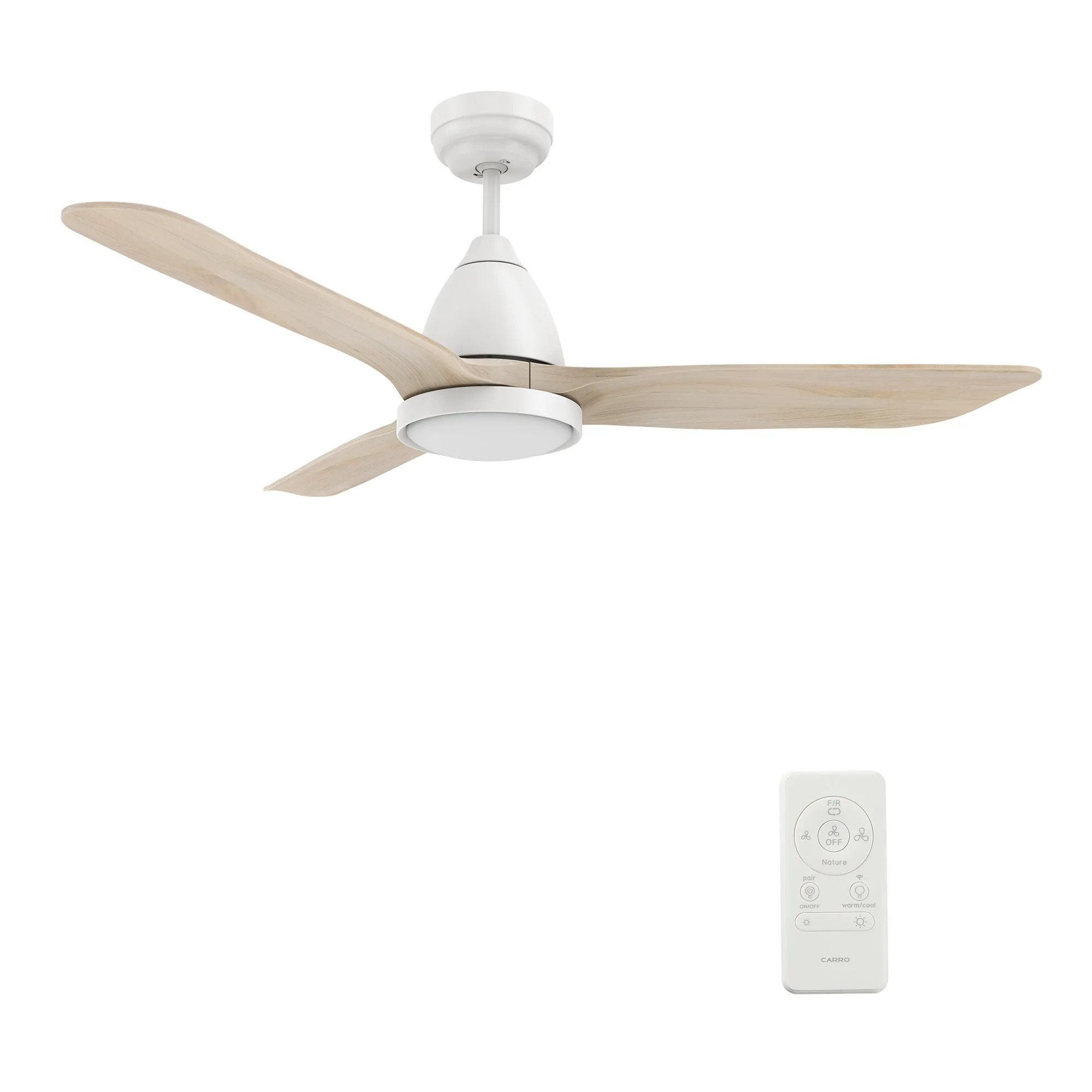 GARRICK 52 inch 3-Blade Smart Ceiling Fan with LED Light Kit & Remote- White/White Oak