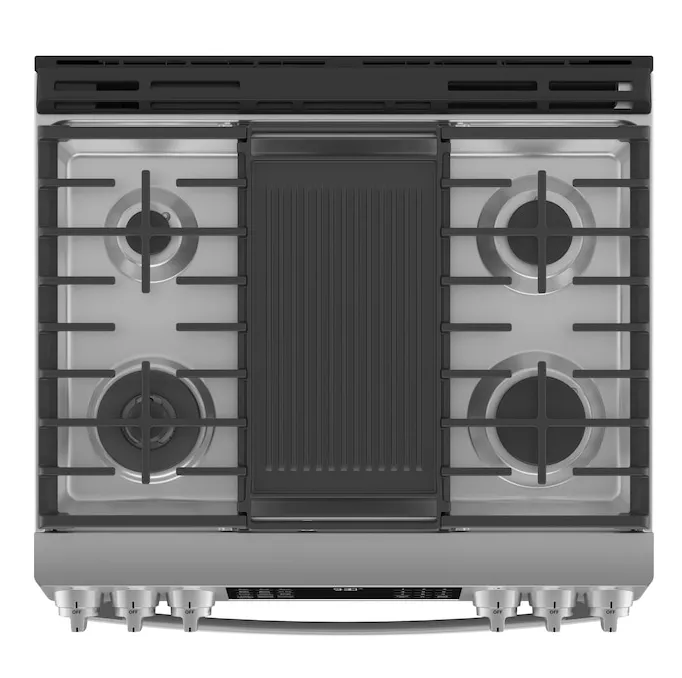 GE  Profile 30-in 5 Burners 5.6-cu ft Self-Cleaning Air Fry Convection Oven Slide-in Gas Range (Fingerprint-resistant Stainless Steel)