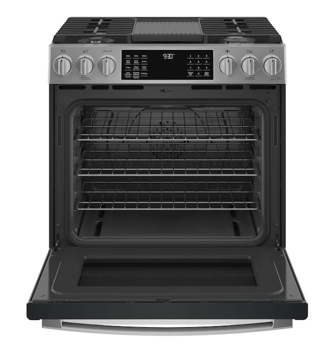 GE  Profile 30-in 5 Burners 5.6-cu ft Self-Cleaning Air Fry Convection Oven Slide-in Gas Range (Fingerprint-resistant Stainless Steel)