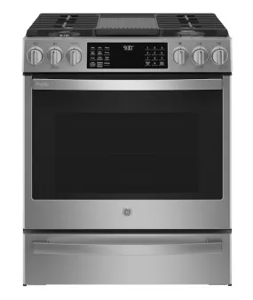 GE  Profile 30-in 5 Burners 5.6-cu ft Self-Cleaning Air Fry Convection Oven Slide-in Gas Range (Fingerprint-resistant Stainless Steel)