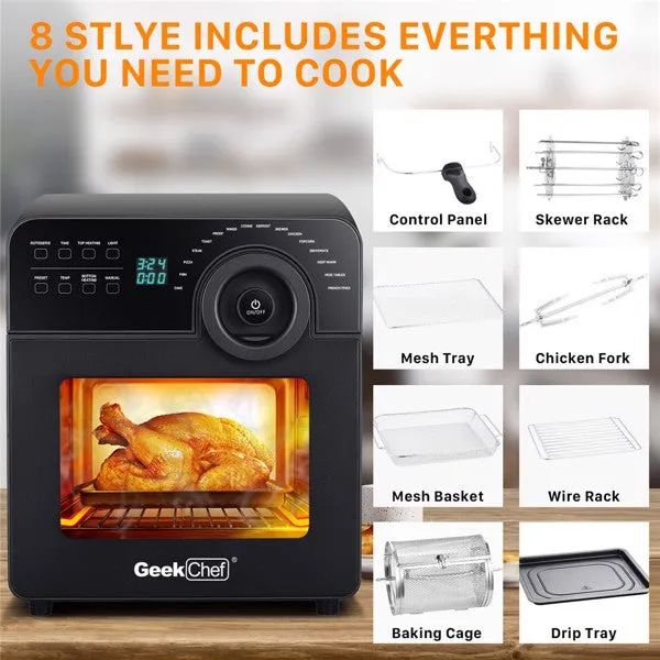 GEEK CHEF 14.7QT Air Fryer Toaster Oven 4 Slice Convection Airfryer 1700W Countertop Oven Silver