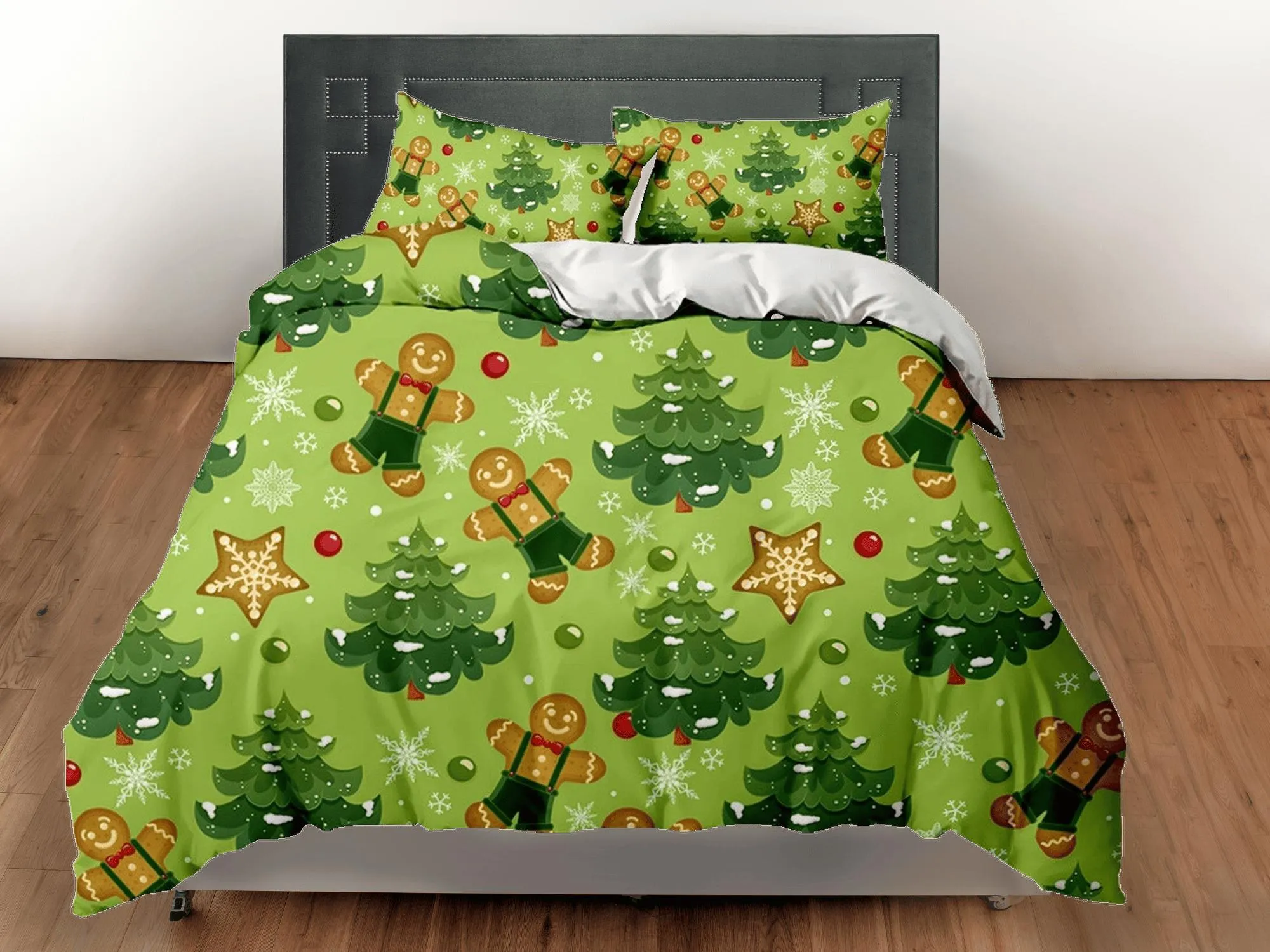 Gingerbread Christmas tree bedding & pillowcase holiday gift green duvet cover king queen full twin toddler bedding baby Christmas farmhouse