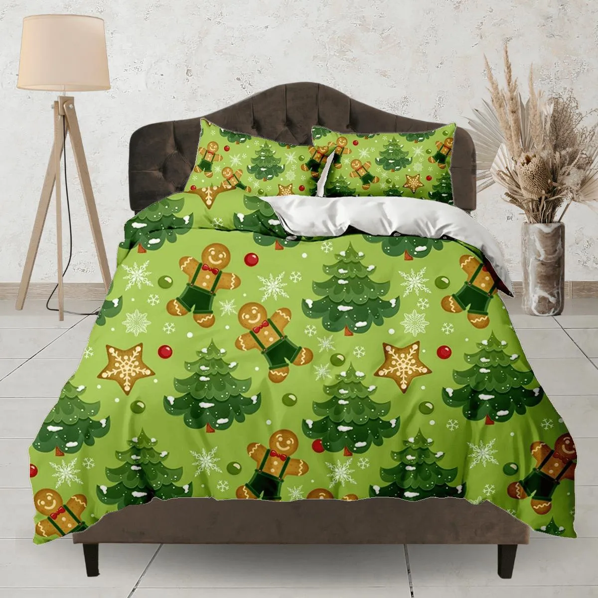 Gingerbread Christmas tree bedding & pillowcase holiday gift green duvet cover king queen full twin toddler bedding baby Christmas farmhouse