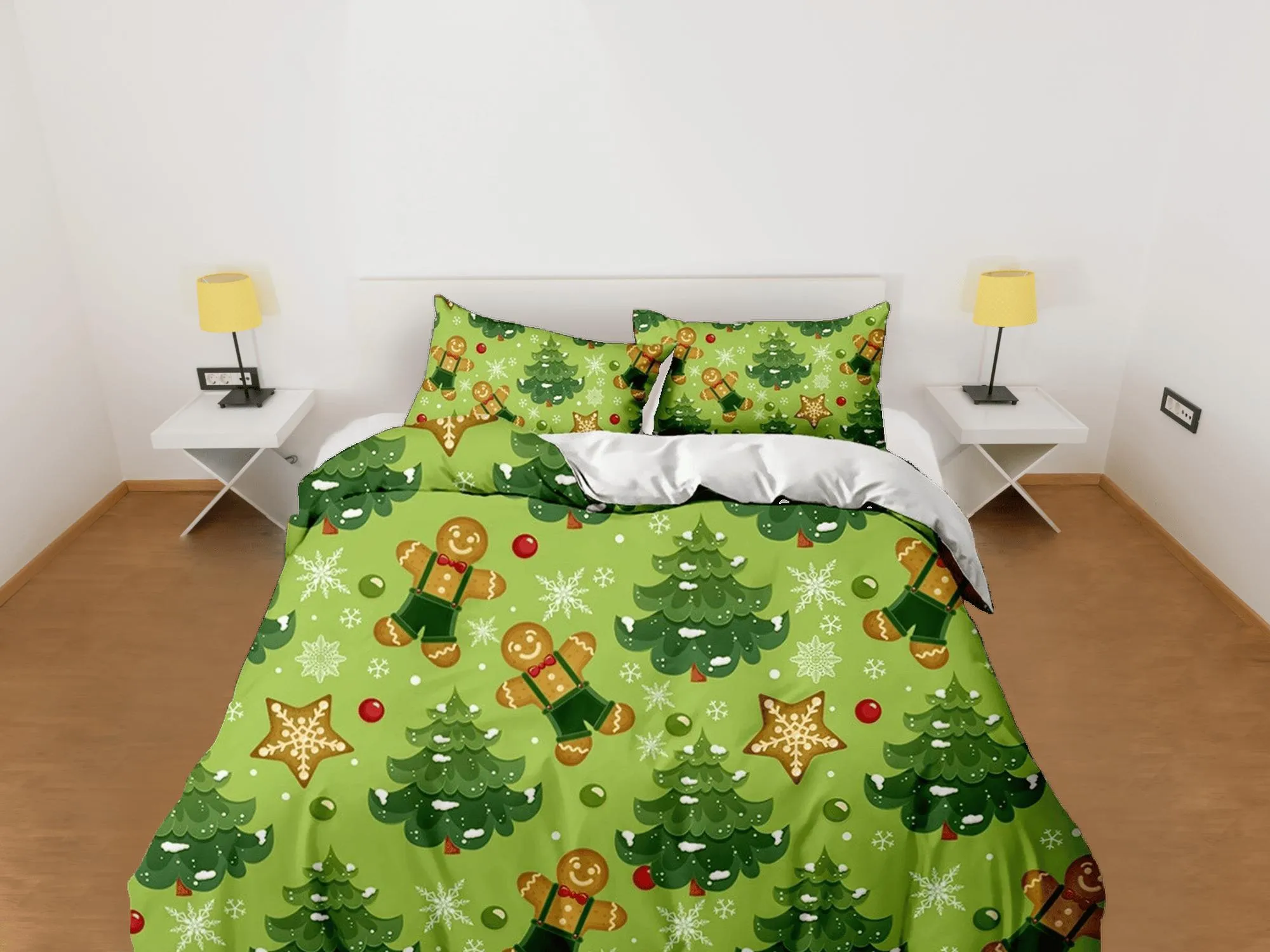 Gingerbread Christmas tree bedding & pillowcase holiday gift green duvet cover king queen full twin toddler bedding baby Christmas farmhouse