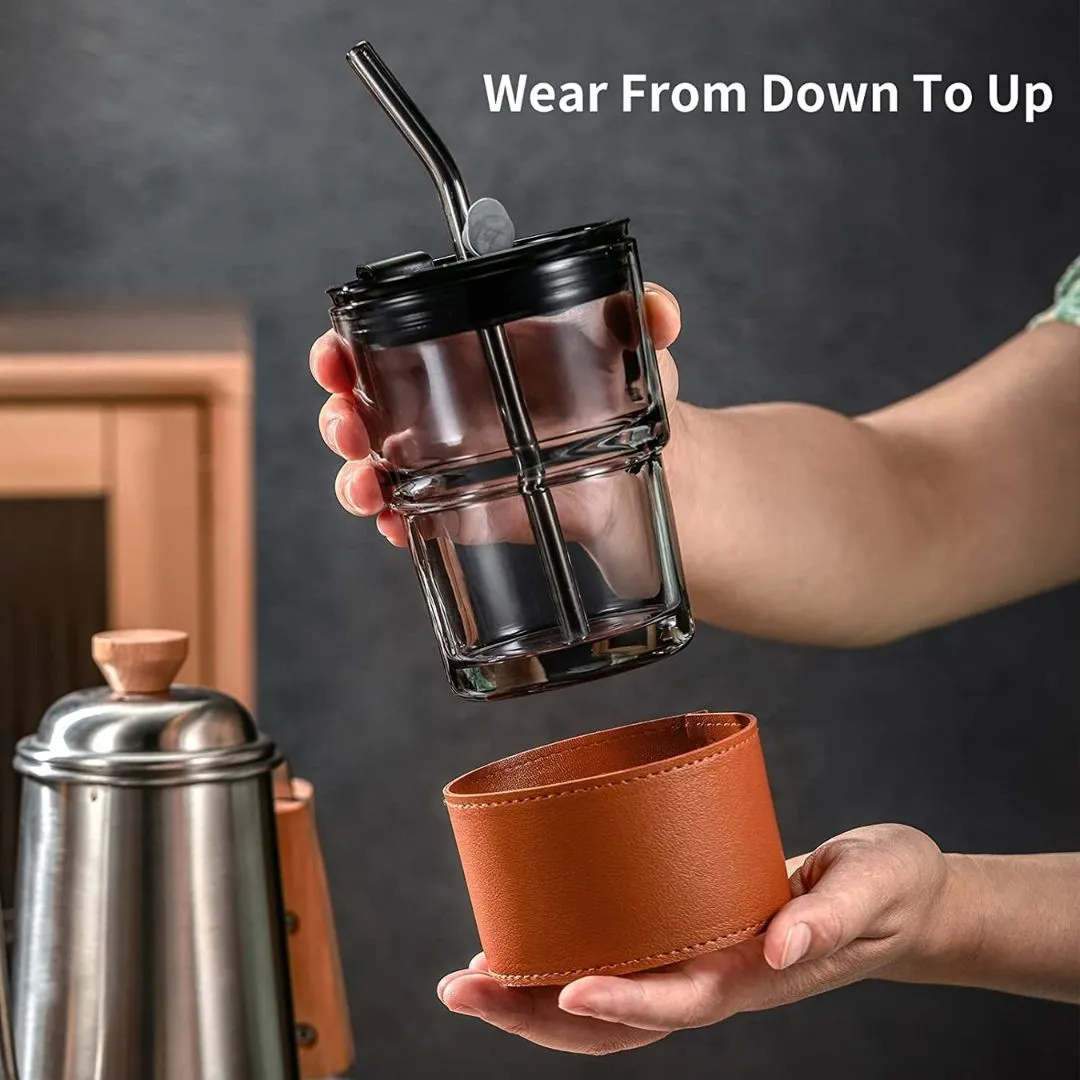 Glass Cup with Lid and Straw | Reusable Travel Coffee Cup with Silicone Sleeve