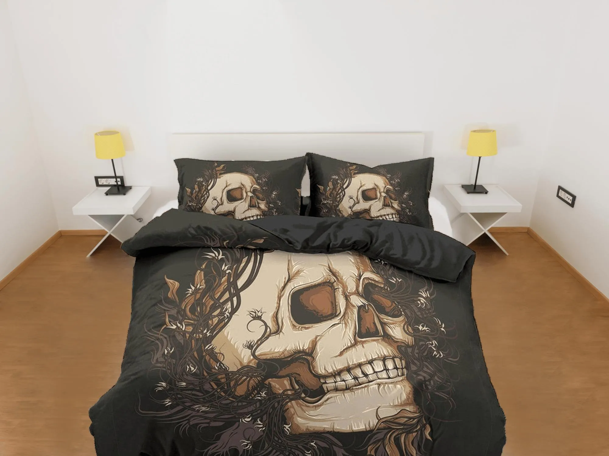 Halloween Bedding Skull Black Duvet Cover Set Bedspread, Dorm Bedding with Pillowcase, Halloween Gift Teens Kids Adults, Halloween Gift