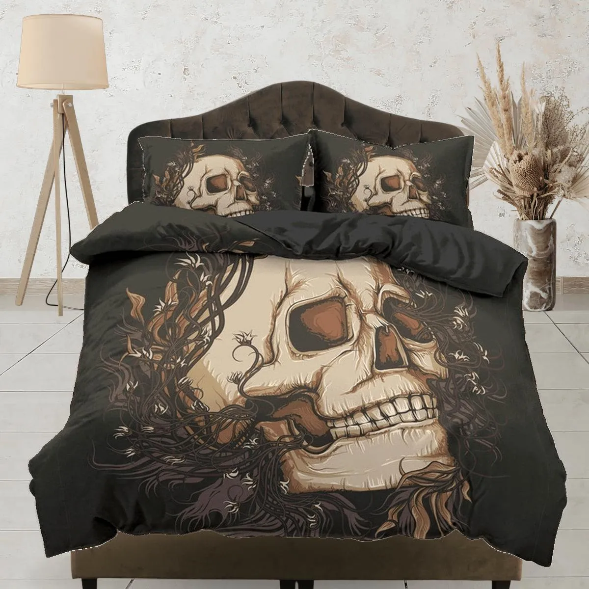 Halloween Bedding Skull Black Duvet Cover Set Bedspread, Dorm Bedding with Pillowcase, Halloween Gift Teens Kids Adults, Halloween Gift