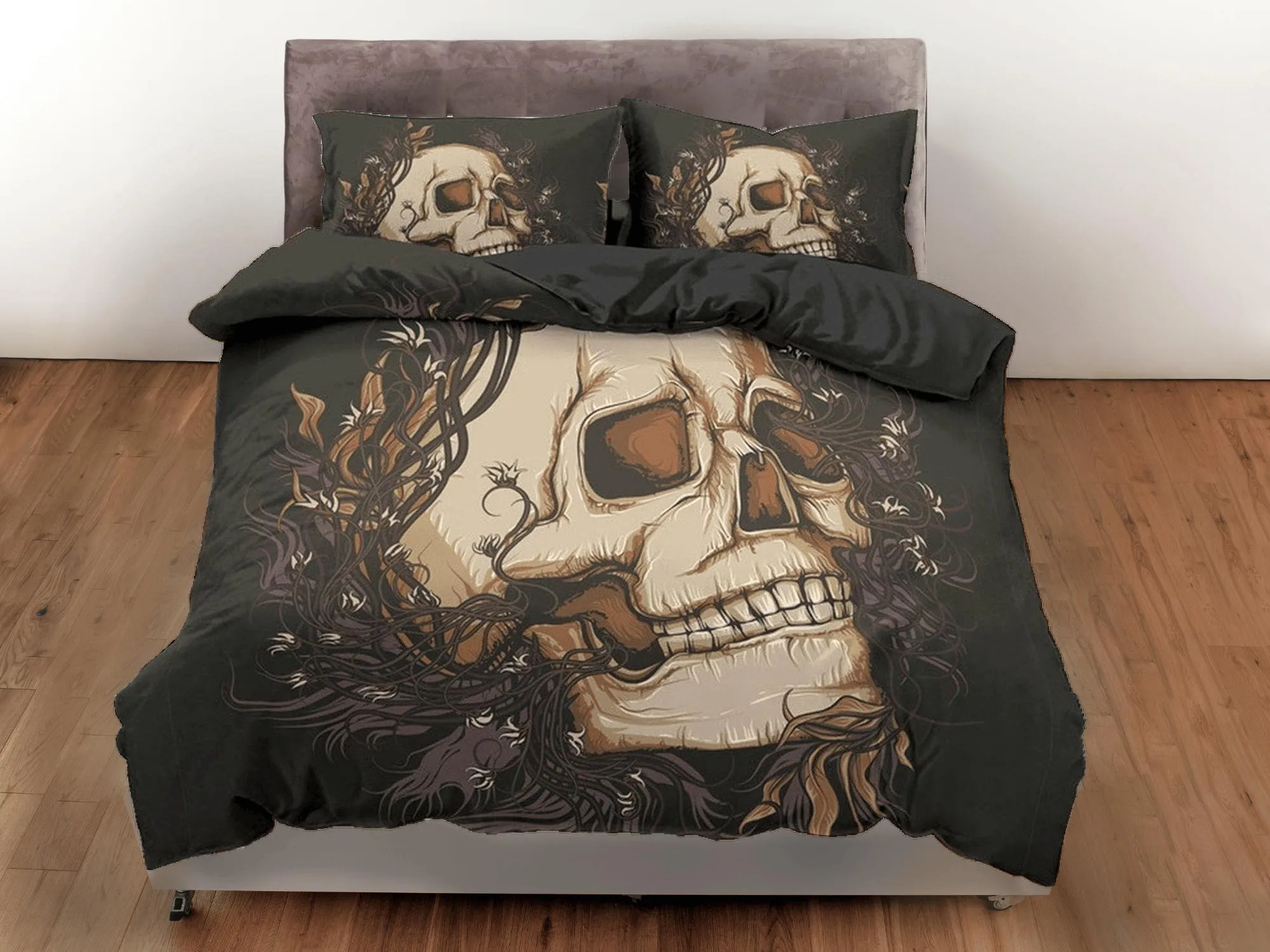 Halloween Bedding Skull Black Duvet Cover Set Bedspread, Dorm Bedding with Pillowcase, Halloween Gift Teens Kids Adults, Halloween Gift