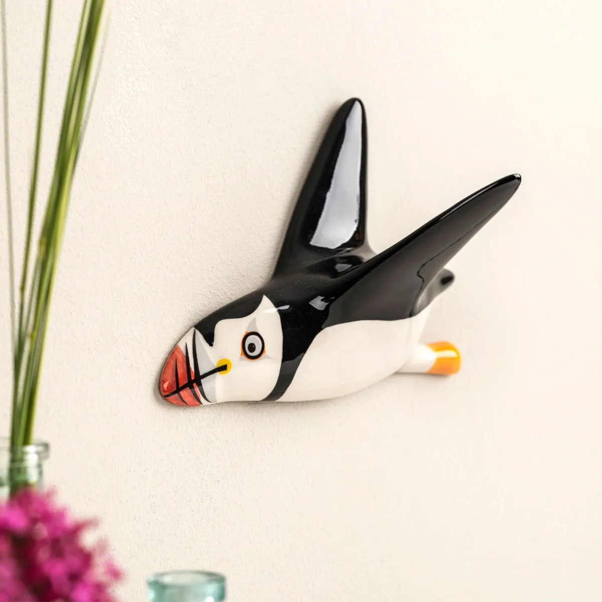 Handmade Ceramic Wall-mounted Flying Puffin Trio x 1