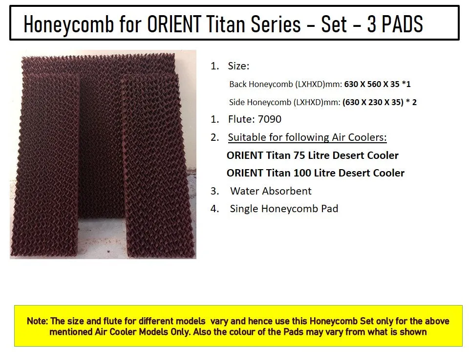 HAVAI Honeycomb Pad - Set of 3 - for Orient Titan 75 Litre Desert Cooler