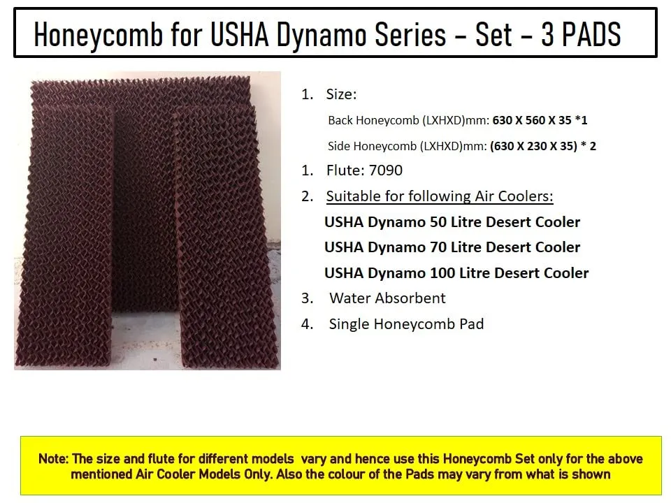 HAVAI Honeycomb Pad - Set of 3 - for USHA Dynamo 50 Litre Desert Cooler