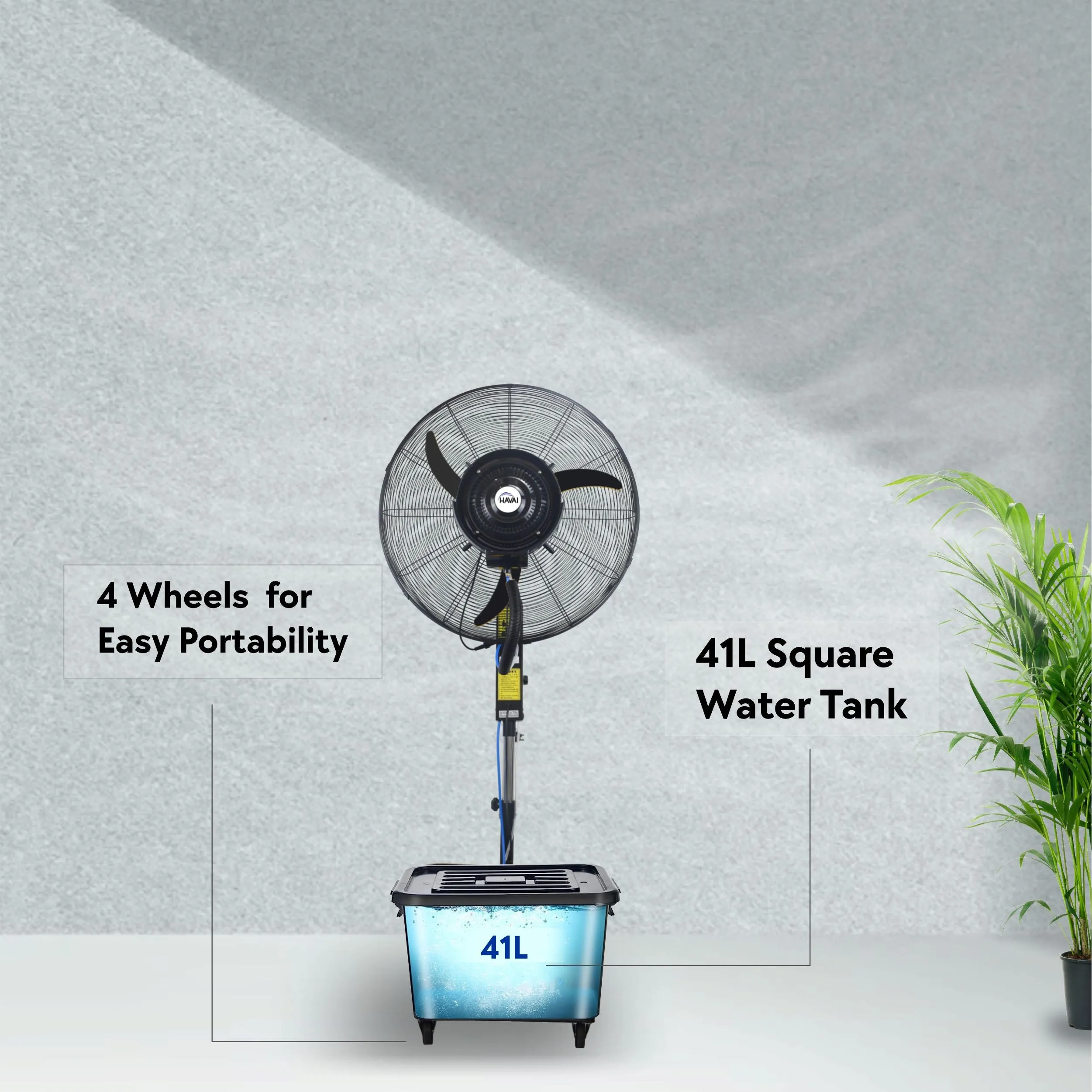 HAVAI Mist Fan 26 inch with Adjustable Rod, 41 Litre Tank, Assembly Included