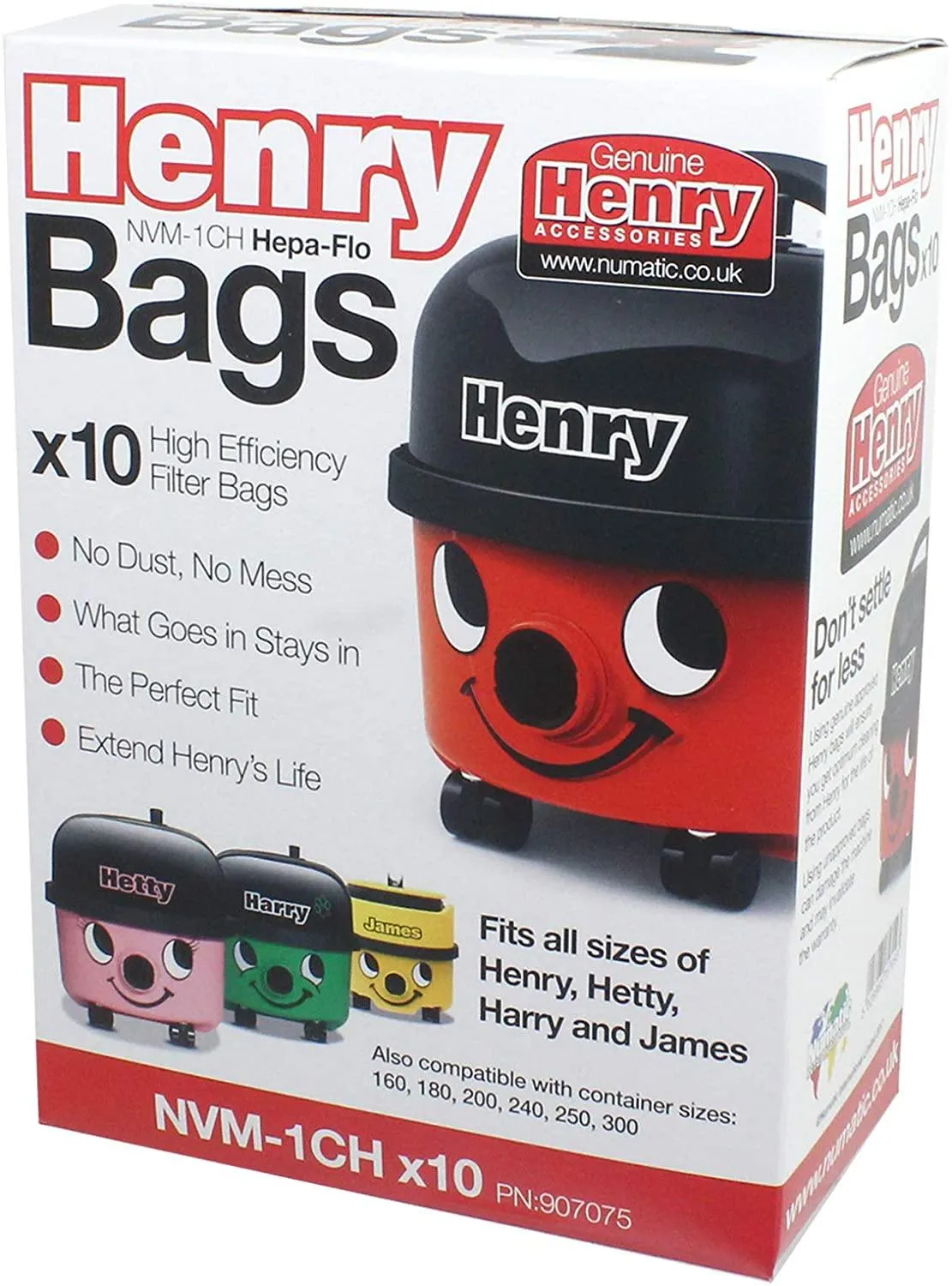 Henry NVM-1CH HepaFlo Vacuum Bags Box of 8 x Packs of 10