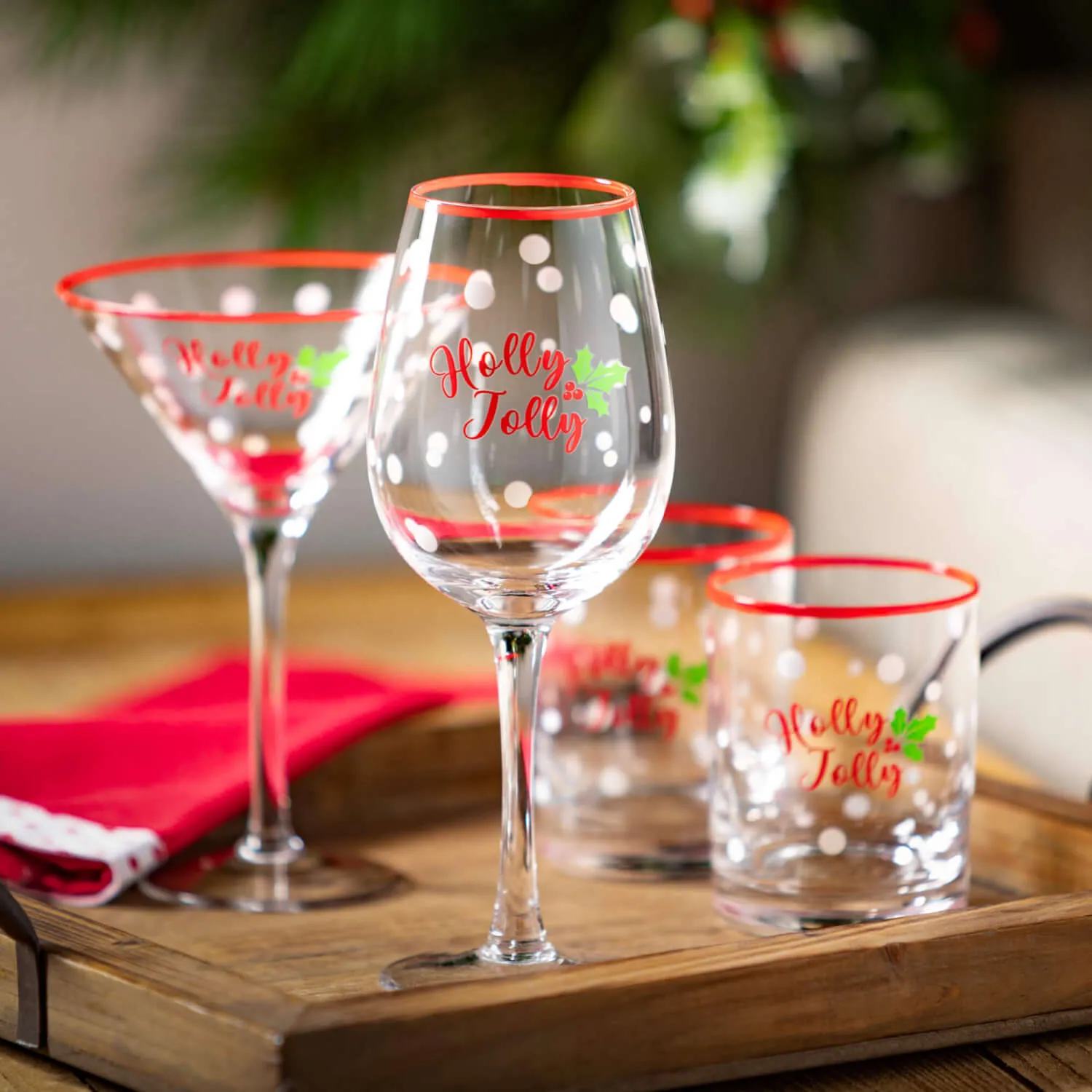 Holly Jolly Wine Glass Set