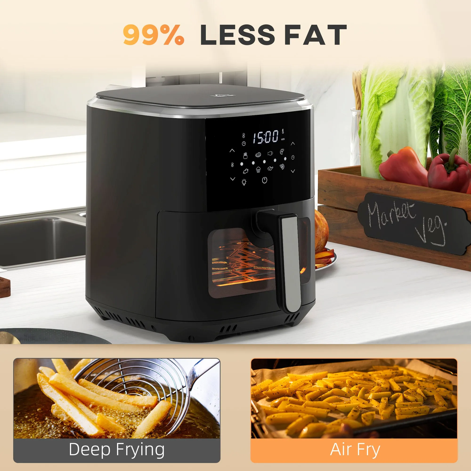 HOMCOM 6.7L Air Fryer w/ Digital Display Rapid Air Circulation Cookbook