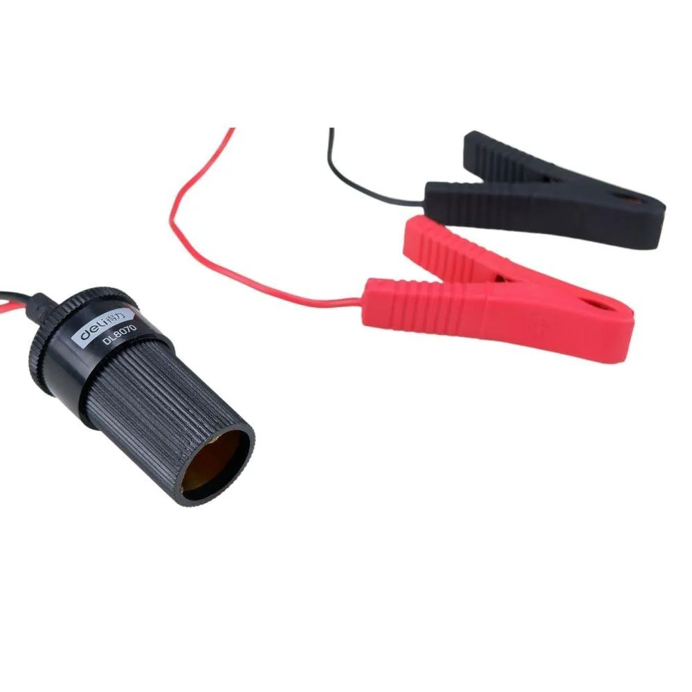 Homdum Bttery Clip Converter Deli Car Cigarette Lighter Socket to Battery Connection Alligator Crocodile Clips Connector Car Battery Clamp-on Extension Charge Cable 12V 24V