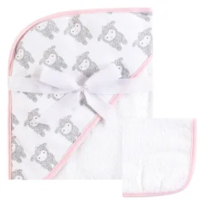 Hudson Baby Cotton Hooded Towel and Washcloth, Little Lamb