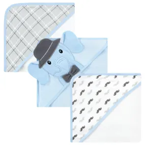 Hudson Baby Cotton Rich Hooded Towels, Blue Charcoal Elephant