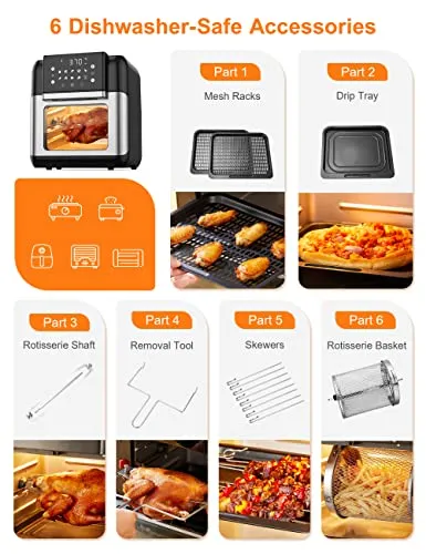 Innsky 10.6 Quart Air Fryer Oven with Rotisserie & Dehydrator, 【Patent & Safety Certs】10-in-1 Hot Air Fryers Toaster Oven Combo, Airfryer Countertop Oven, 6 Accessories, 32  Recipes, ETL Certified, 1500W