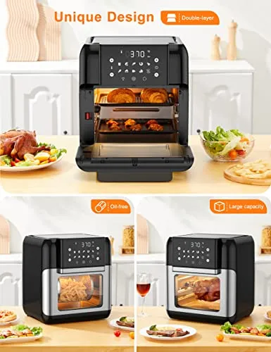 Innsky 10.6 Quart Air Fryer Oven with Rotisserie & Dehydrator, 【Patent & Safety Certs】10-in-1 Hot Air Fryers Toaster Oven Combo, Airfryer Countertop Oven, 6 Accessories, 32  Recipes, ETL Certified, 1500W