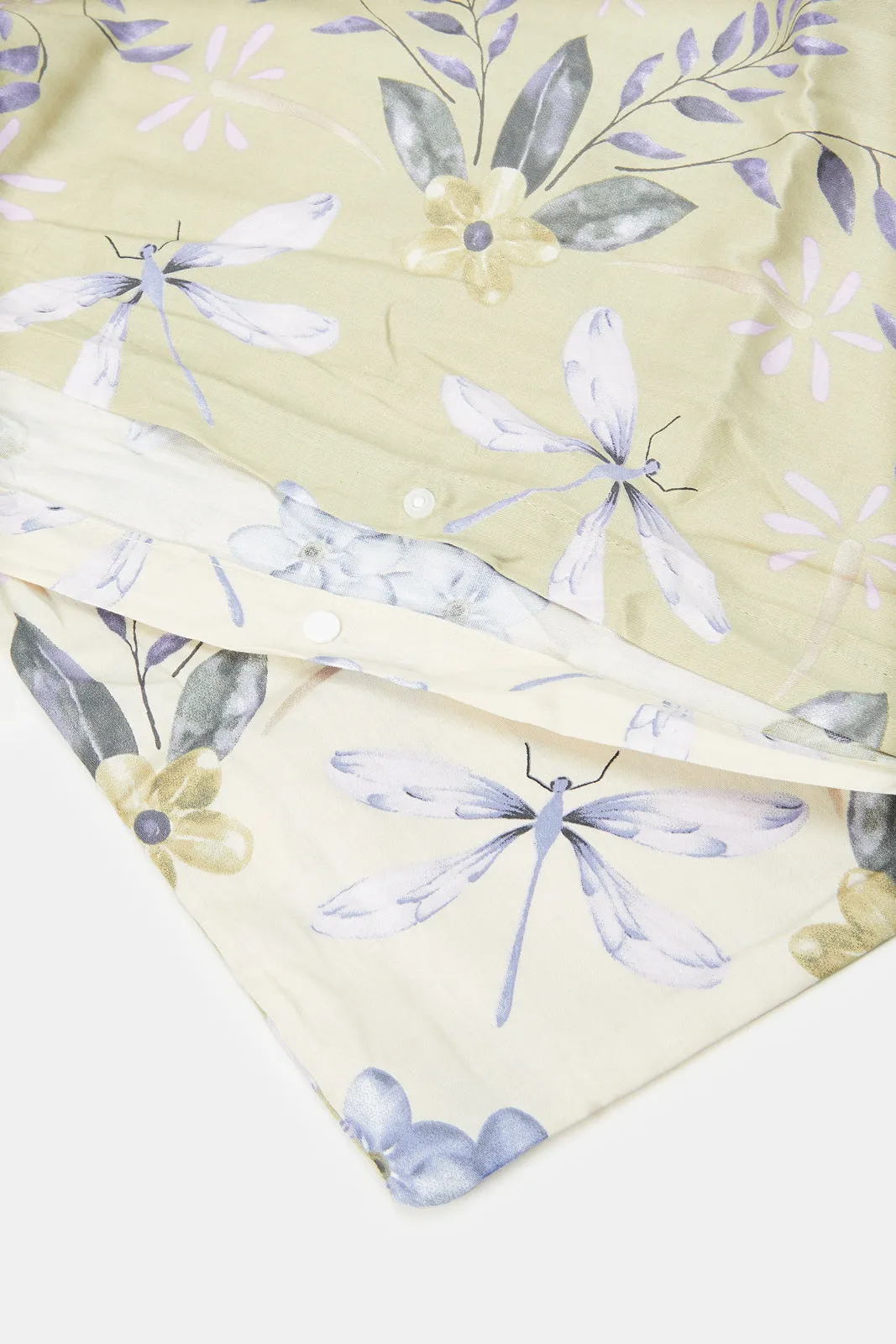 Ivory 3 Piece Butterfly Printed Duvet Cover Set (Double Size)