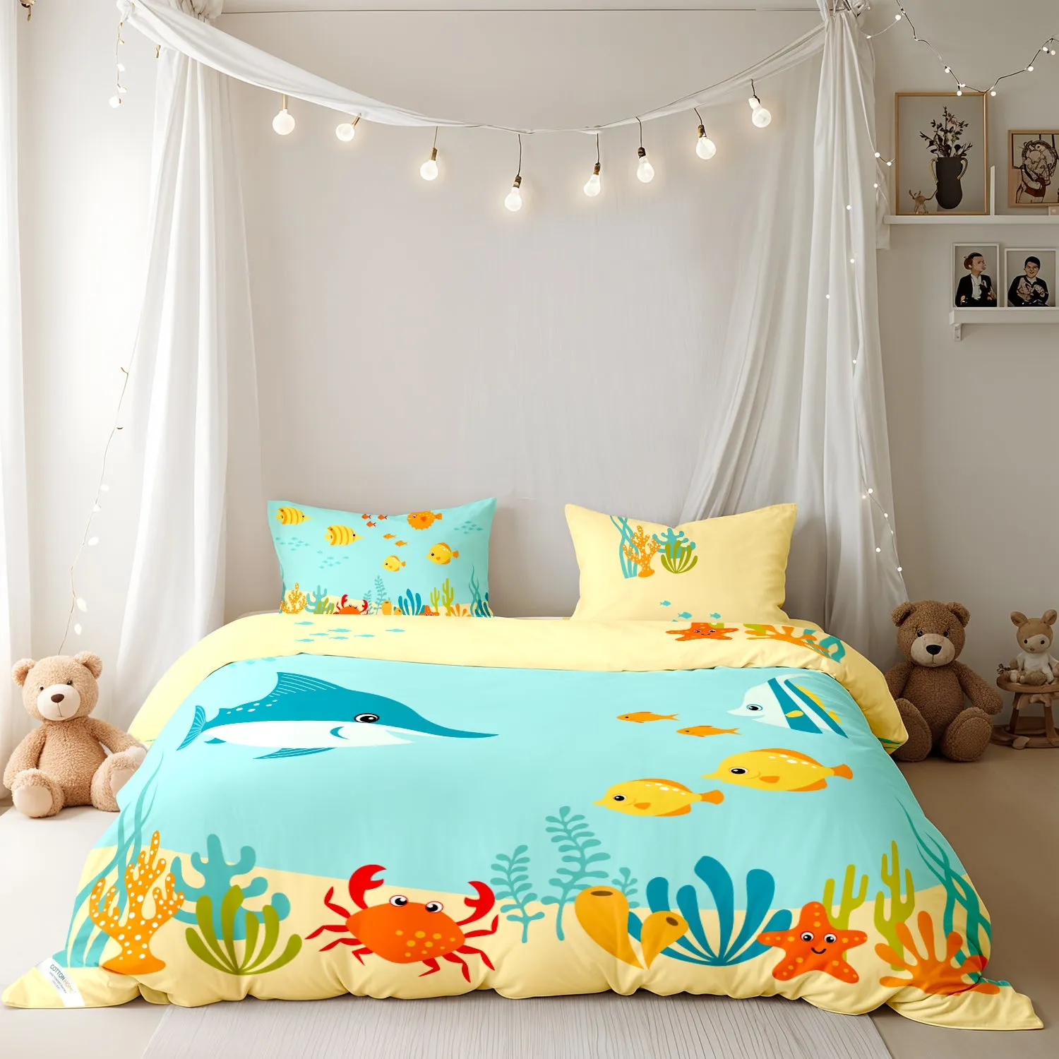 Kids Duvet Cover Set - 4 Pc - Aqua Print 160x220cm | Cotton Home