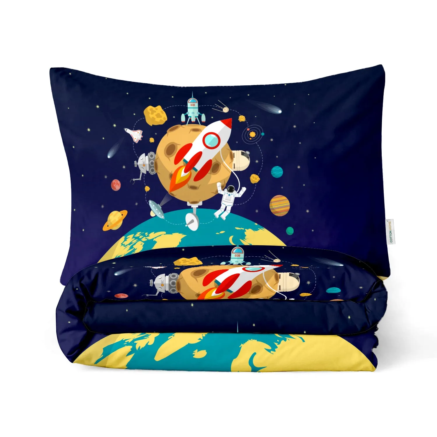 Kids Duvet Cover Set - 4 Pc - Space Print 160x220cm | Cotton Home